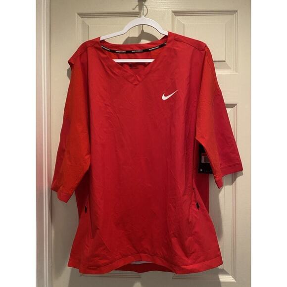 NIKE Baseball 3/4 Sleeve Pullover Coach Jacket Red Men’s Lg Dry Vented Wicking - Picture 1 of 11